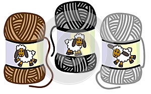 Cartoon sheep on the woolly thread balls