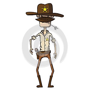 Cartoon sheriff with revolver. Wild west. Vector