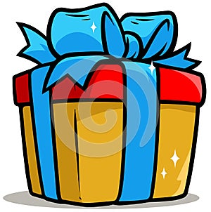 Cartoon shiny yellow present gift box