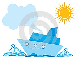 Cartoon ship on the sea