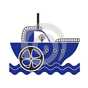 Cartoon ship with waterwheel logo