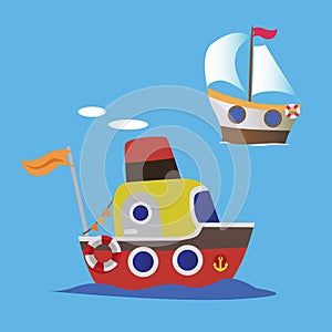 Cartoon ships illustration