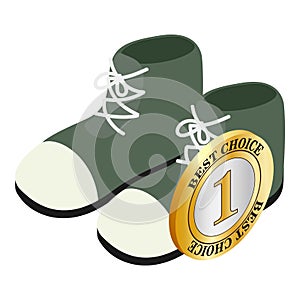 Cartoon shoes icon isometric vector. Funny gray lace up boots