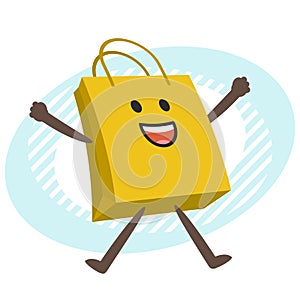 Cartoon Shopping Bag Character joyfully jumping