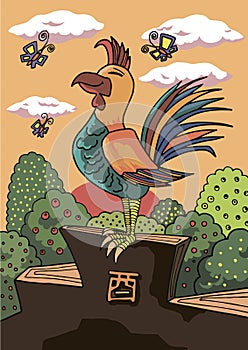 The cartoon sign of the china horoscop rooster photo