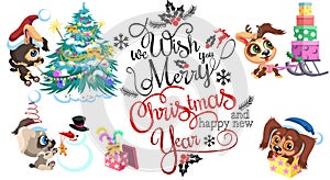 Cartoon sign we wish you merry christmas and happy new year