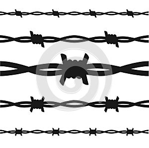 Cartoon Silhouette Black Barbed Wire Line Set. Vector