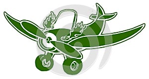 cartoon silhouette propeller plane with wheels dow