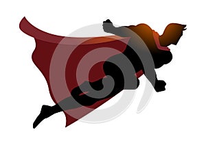 Cartoon silhouette of a superhero flying