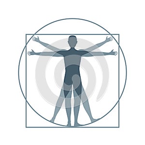 Cartoon Silhouette Vitruvian Man. Vector