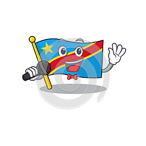 Cartoon Singing flag democratic republic while holding a microphone