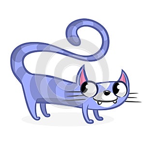 Cartoon sitting blue and striped tabby cat. Vector illustration.