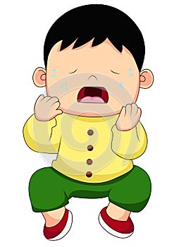 Cartoon sitting and crying little baby boy