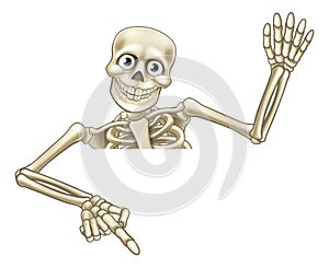 Cartoon Skeleton Pointing Down