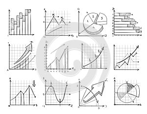 Cartoon sketch business graphic, charts vector doodle infographics elements