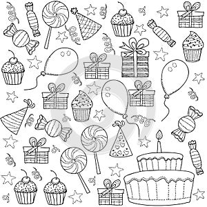 Cartoon Sketch Clipart Set of Birthday Party