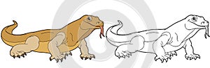 Cartoon sketch scene animal goanna on white background - illustration