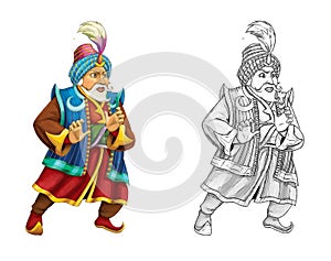 Cartoon sketch scene with handsome prince illustration