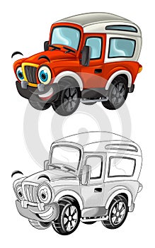 Cartoon sketch scene with off road fireman car - illustration