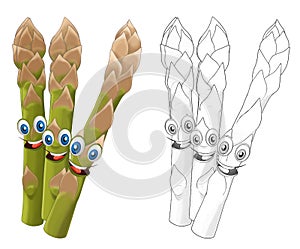 Cartoon sketch scene vegetable smiling and looking asparagus illustration photo