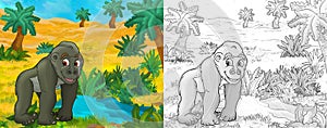 Cartoon sketch scene with wild animal by oasis gorilla - illustration