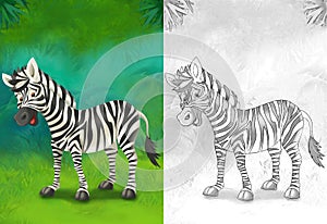 Cartoon sketch scene with zebra in the forest - illustration