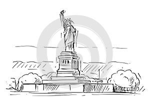 Cartoon Sketch of the Statue of Liberty, New York, United States