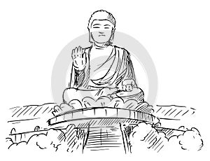 Cartoon Sketch of the Tian Tan or Big Buddha statue, Hong Kong