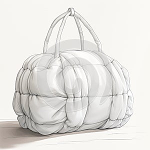 Cartoon Sketch Of White Duffle Bag On White Background