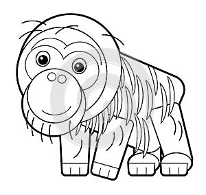 Cartoon sketchbook asian scene with asian animal monkey ape orangutan on white background illustration