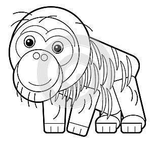 cartoon sketchbook asian scene with asian animal monkey ape orangutan on white background illustration