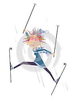 Cartoon skier woman illustration