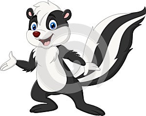 Cartoon skunk presenting on white background