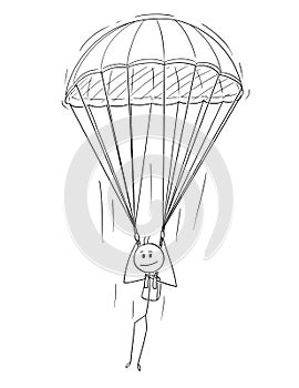 Cartoon of Skydiver Man or Businessman With Parachute