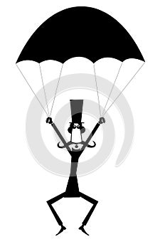 Cartoon skydiver man in the top hat illustration