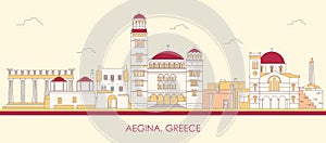 Cartoon Skyline panorama of  Aegina Island, Greece