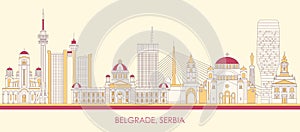 Cartoon Skyline panorama of City of Belgrade, Serbia