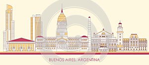 Cartoon Skyline panorama of city of Buenos Aires, Argentina
