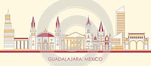 Cartoon Skyline panorama of city of Guadalajara, Mexico photo