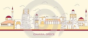 Cartoon Skyline panorama of city of Ioannina, Epirus, Greece