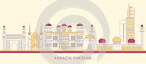 Cartoon Skyline panorama of city of Karachi, Pakistan