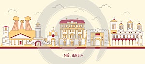Cartoon Skyline panorama of City of Nis, Serbia photo