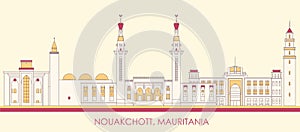 Cartoon Skyline panorama of city of Nouakchott, Mauritania