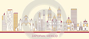 Cartoon Skyline panorama of city of Zapopan, Mexico photo