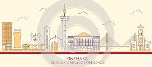 Cartoon Skyline panorama of Kinshasa, Democratic Republic of the Congo