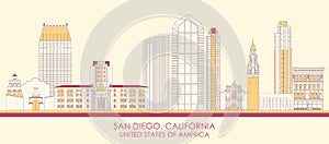 Cartoon Skyline panorama of San Diego, California, United States