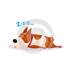 Cartoon sleeping dog portrait. Cute resting puppy.