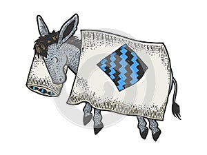Cartoon sleeping donkey sketch engraving vector