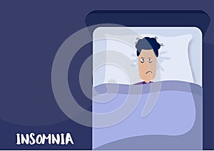 Cartoon of Sleepless man who suffer from insomnia