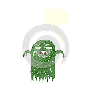 cartoon slimy ghost with speech bubble